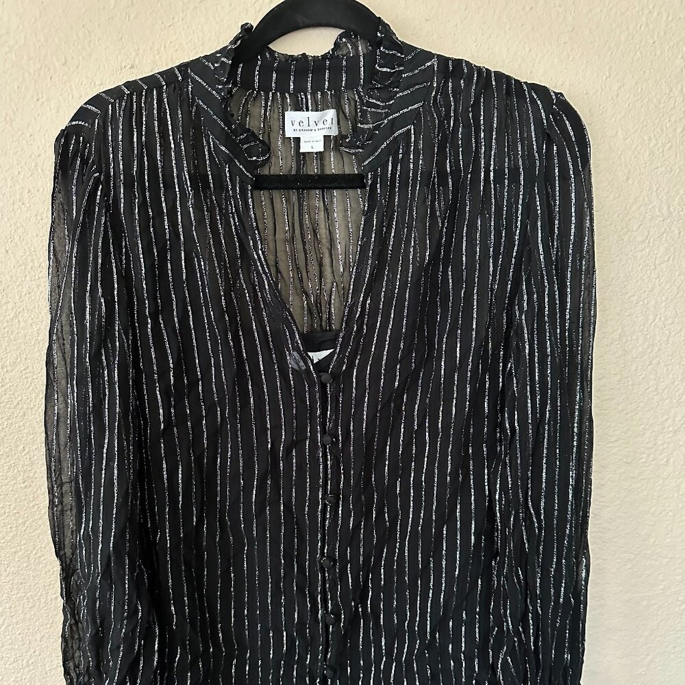 Velvet black see through blouse Size L